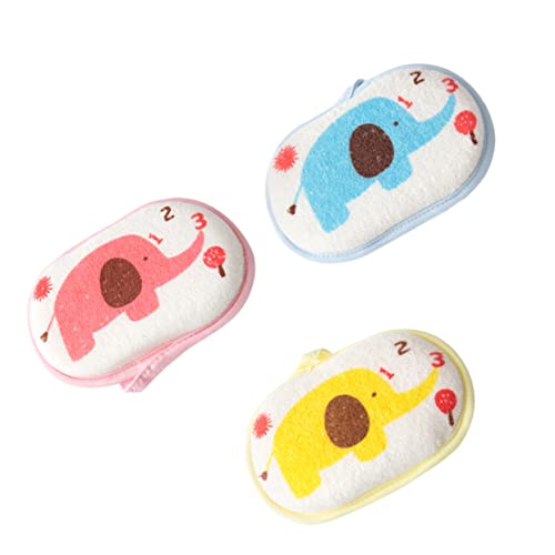 Healvian 子供用バススポンジ 漫画の象デザイン ソフトクッション 赤ちゃん用 クリーニングスポンジ お風呂やシャワーに 3個