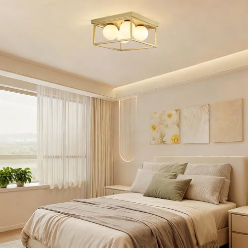 Image of Flush Mount Ceiling Light Fixtures,4-Light Gold Semi Flush Mount Ceiling Light,12.6 inch Mid Century Light Fixture for Hallway Kitchen Entryway Bedroom Living Room