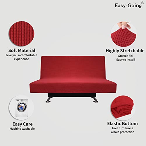 Image of Easy-Going Stretch Medium Futon Slipcover Armless Futon Cover Christmas Red | Sofa Bed Furniture Protector Without Armrests with Elastic Bottom for Kids, Soft Jacquard Machine Washable