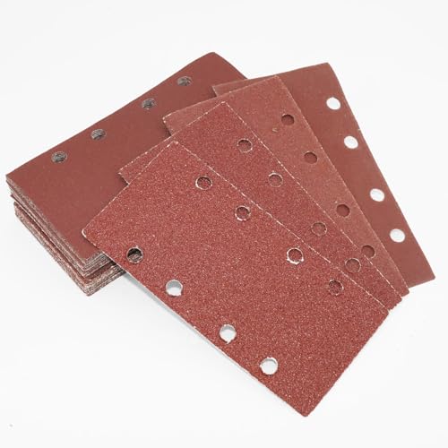 Venprodium 48 Piezas Hojas de Lija, 185mm x 93mm Hojas Lijas, Granos Surtidos 40/60/80/120/180/240/320/400 con 8 Agujeros, Papel Lija Madera, Carta Abrasiva, para Lijadora, Eliminación de Oxido