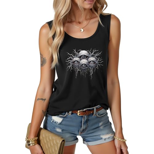 Image of MILAKOO Punk Rocker Vest Shirt for Women Emo 80s Tank Top Unique Evil Eye Print Sleeveless T-Shirt