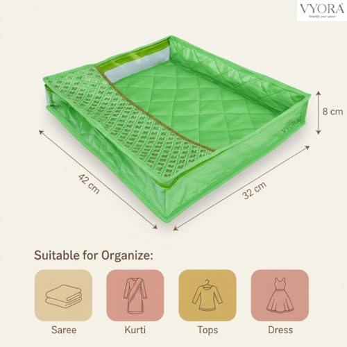 Image of Premium Saree covers for storage Pack of 6 Saree covers with zip transparent Saree bags Sequin Design Cloth organizer Cloth covers for packing Wardrobe organizer Saree pouch (Green, Pack of 6)