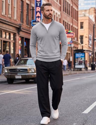 Image of COOFANDY Men's Quarter Zip Up Sweaters Slim Fit Lightweight Mock Pullover