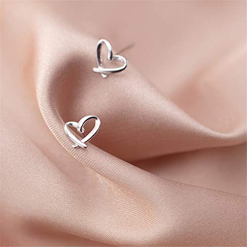 Minimalist Heart Sterling Silver Earrings For Women Girls Teens Charm Hollow Love Hearted Stud Tiny Small Cartilage Tragus Post Pin Hypoallergenic Pierced Ear Christmas Birthday Mother's Day Jewelry Gifts #TOP4