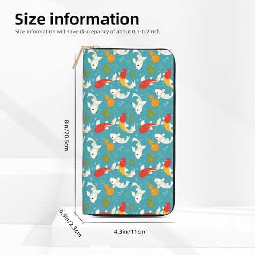 Cute Lotus Leaf Koi Print Wallet Women, Leather Bifold Multi Card Wallet, Long Purse Women's Wallets2