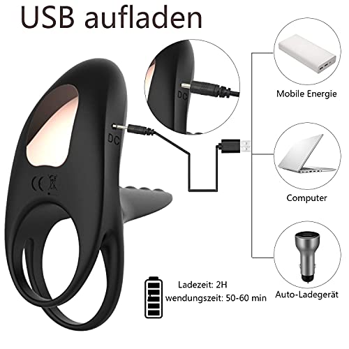 Enlove Dual penisring vibrator met afstandsbediening, 10 vibrators voor clitoris siliconen cockring clitorisstimulator rekbaar penisringen testikelringen paar vibrator seksspeelgoed voor mannen paren - Afbeelding 5