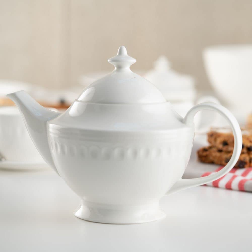 VILLA ITALIA Serwis kawowy porcelanowy na 6 osób Zestaw filiżanek Filiżanki, Talerzyki deserowe, Dzbanek, Cukiernica do kawy lub herbaty MESYNA White ES667