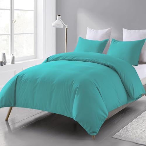 Beqnat Parure de lit 3 pièces en microfibre 200 x 200 cm - Turquoise - Parure de lit avec housse de couette 200 x 200 cm et 2 taies d'oreiller 80 x 80 cm,...