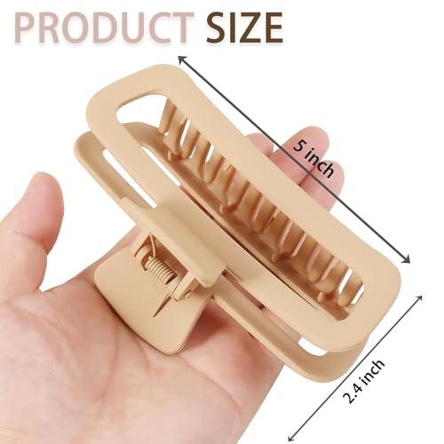Image of BAKEFY - 2 Pcs Hair Claw Clips 5 Inch Unbreakable Xl Large Square Rectangle Clip Clamp For Thick Curly Long Hair Women, Multi