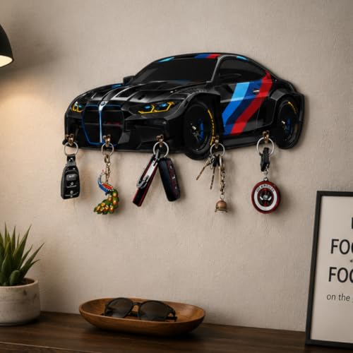 Image of Webelkart MDF UV Printed Key Holder for Wall with 5 Hooks - Decorative Wooden Key Hanger Organizer for Home, Office, Entryway - Wall Mounted Key Stand (12 INCHES)