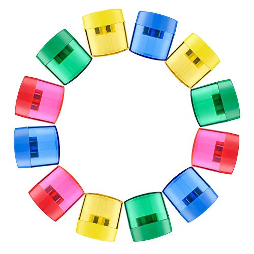 12 PACK Dual Hole Pencil Sharpener with Cover Manual Pencil Sharpeners for Classroom Home Office