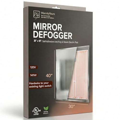 WarmlyYours Heated Mirror Defogger Rectangular 30x40 in. Self-Adhesive Anti Fog and Steam Electric...