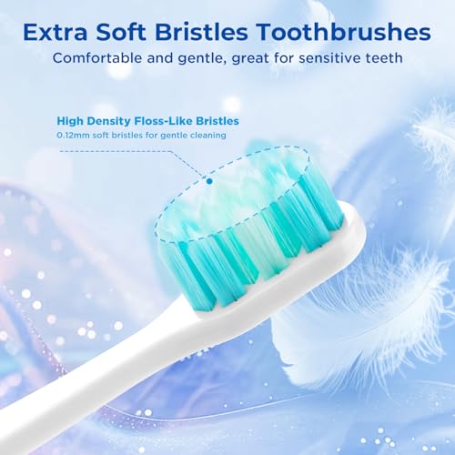 Image of Soft Bristle Toothbrush, Micro Nano Flossing Toothbrushes with Multi-Layered Shaped Bristles for Whiten Teeth and Removes Plaque, Designed for Sensitive Teeth & Gums-White Head