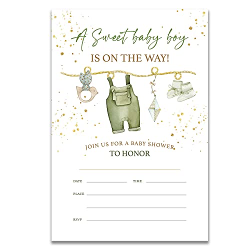 Yidou Boho Boy Baby Shower Party Invitations Green Baby Clothes Baby Shower Party Fill In Invites Cards 20 Invitations And Envelopes (Double Sided) #TOP14
