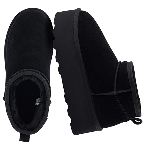 Discover Best Boots Like Uggs but Cuter 14 CUSHIONAIRE Hippy Women’s Platform Ankle Boots – Genuine Suede, Faux Fur Lining, Cozy Winter Slip-On Design boots for women, BLACK 7