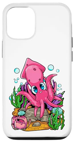 かわいい 漫画 イカ カワイイ 海洋動物 海洋生物 海洋生物 スマホケース iPhone 12/12 Pro 用