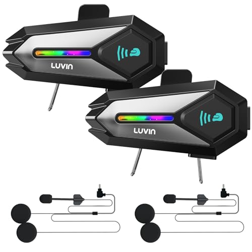 LUVIN Helmet Bluetooth Headset Motorcycle Intercom Front & Rear 2-Riders IP65 Waterproof 1000mAh Motorbike Helmets Bluetooth Headphone Earbuds for Men Birthday Gifts (Black 2Pack)