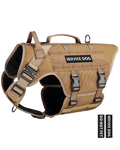 Image of Tactical Dog Harness - PETNANNY Service Dog Vest for Large Dogs Fully Body Coverage in Training Dog Harness with 2 Reflective Dog Patches, Handle, Hook and Loop Panels, Dog MOLLE Vest (Khaki, M) | Service dog vest with hook loop panel, MOLLE, handle, no pull design for K9 training & daily walks, ideal no pull harness