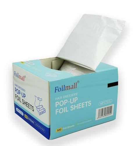 Foilmall Friseur Pop-up Folienblätter – vorgeschnittene Einzelblätter, 500 Stück, Silber, 12,7 × 27,3 cm, 15 µm extra stabil, einseitig geprägt, für professionelle Haarfärbung & Highlights