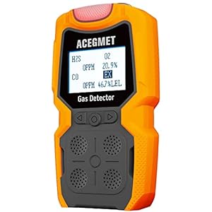 Gas Detector, ACEGMET 4 Gas Monitor Multiple Indicator (Vibration, Audible, Visual) H2S, O2, CO and LEL 4 Gas Monitor Personal Rechargeable 4 Gas Meter 2 Years of Sensor Life Gas Sniffer