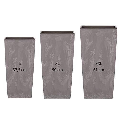 Wellhome Prosperplast hoge bloempotten (11,4/26,6/49 liter) Urbi Square Effect van kunststof in lichtgrijs met inzetstuk, groot