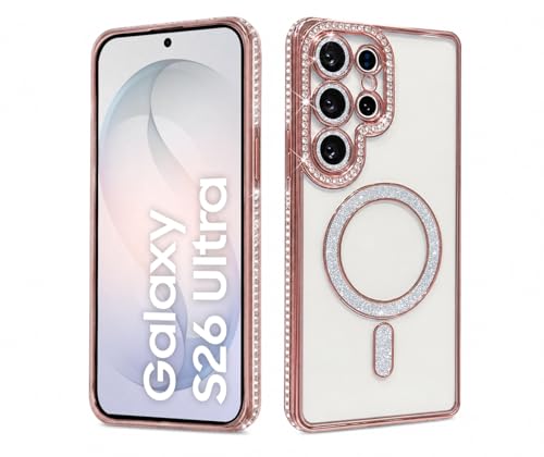 Image of DIZORO Compatible with (Samsung Galaxy S26 Ultra Case) Clear Diamond Glitter Case |Camera Lens Protector with Glitter Ring | Premium Shockproof Glossy Shiny Back Cover Case for Girls Women -Pink