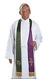 Purple and Green Embroidered Holy Trinity Cross with Crown Reversible Clergy Jacquard Stole