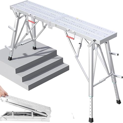 Andamio portátil ajustable, plataforma trabajo plegable, escalera mano, banco trabajo acero resistente capacidad 272 kg for pintar, paneles yeso, lavar autos y reparaciones del hogar.(200cm/78.74in)