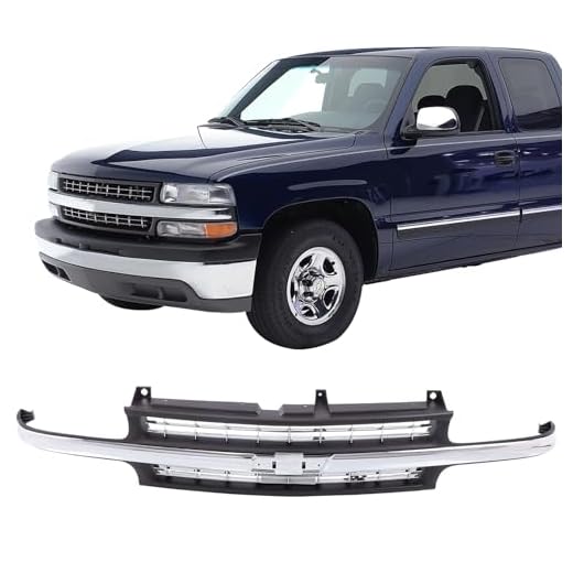 PERFIT LINER New Replacement Parts Front Chrome Black Grille Grill Compatible With CHEVROLET 1999-2002 Silverado 1500 Pickup Truck 2000-2006 Suburban Tahoe SUV GM1200424 15764313