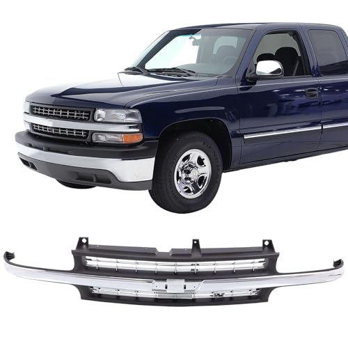 Perfit Liner Front Grille Grill Chrome Black Compatible with 1999-2002 Chevrolet Silverado 1500 2500 & 2000-2006 Suburban 1500 2500 Tahoe Fits GM1200424 15764313