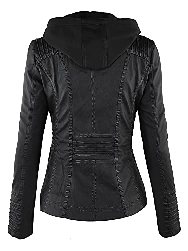 image for Lock and Love LL WJC663 Womens Removable Hoodie Motorcyle Jacket XL Bl