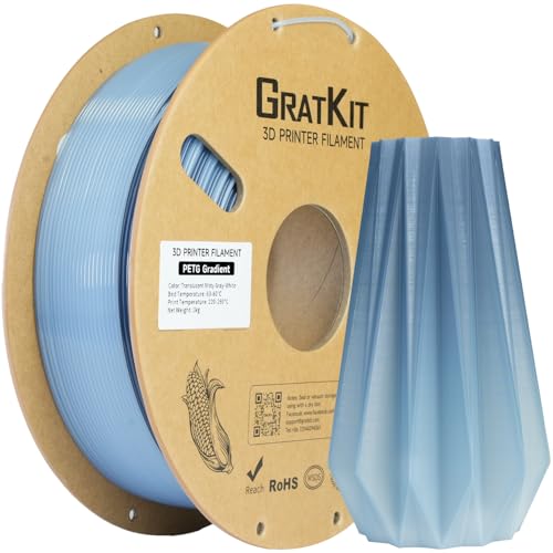 Image of GratKit Gradient PETG Filament, Color Change 3D Printer Filament 1.75mm, 1kg, Multicolor PETG Translucent Gradient Misty Gray White