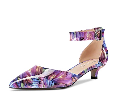 Image of Aachcol Women Kitten Low Heel Ankle Strap Pumps Pointed Toe Sandals Dress Shoes Party Office Wedding 1.5 Inch