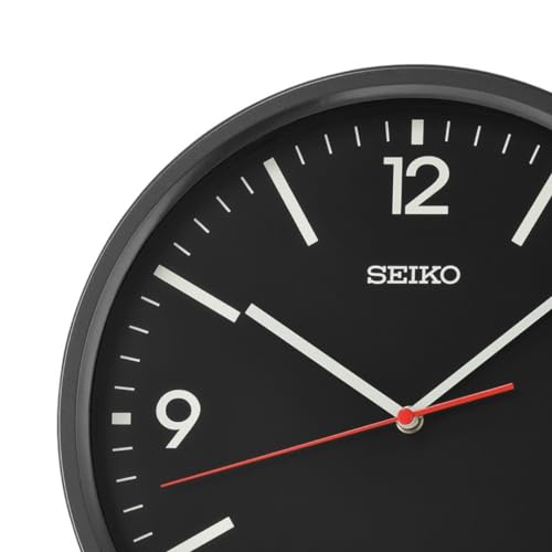 Image of Seiko Classic Round Black Plastic Analog Home Decor English Numbers Wall Clock with Sweep Movement (Size: 30.5 x 4.5 x 30.5 CM | Weight: 670 gram | Color: Black)