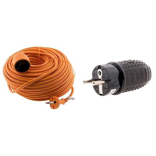 Zenitech - Prolongateur sans Terre 16A HO5VV-F 2x1,5mm² 40 m - Orange pour Appareils de Jardin et Extérieur + Fiche Mâle Caoutchouc 16A 2P+T IP44 - Résistante à l’Humidité/Poussière