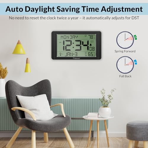 Geevon Atomic Clock with Indoor Outdoor Temp &10.8" Large LCD Display - Image 5
