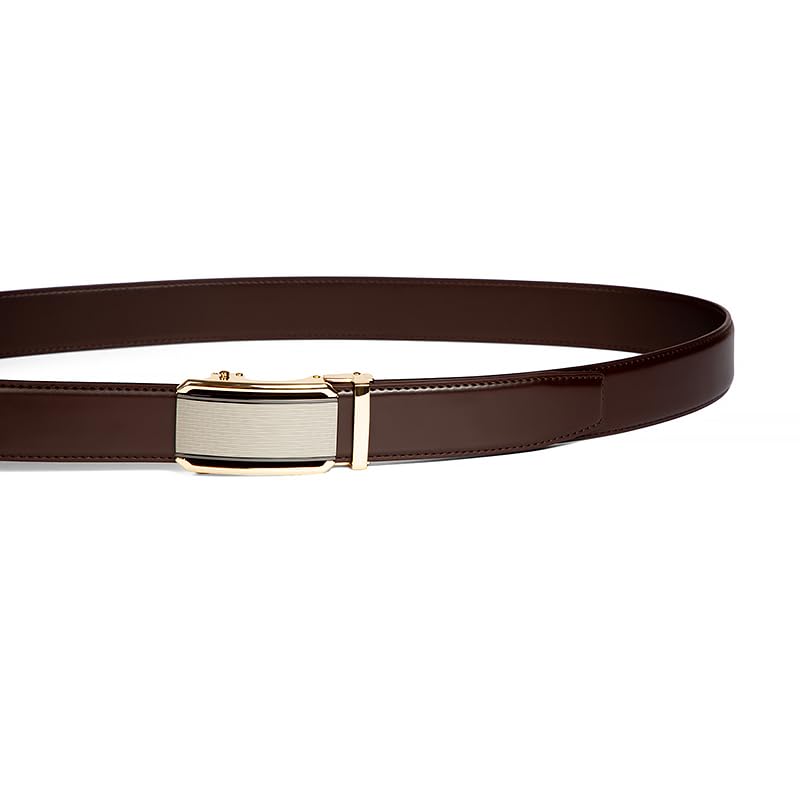 Image of Drowsmen Leather ratchet belt 1 3 /8 inch with Click Sliding Automatic Buckle, Adjustable belt Trim to Fit