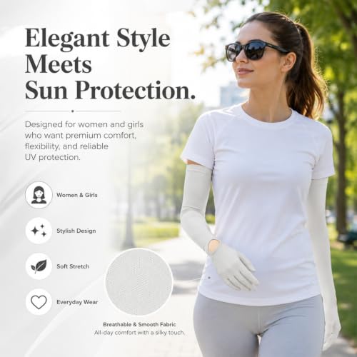 Image of SEMITO UV Protection Sleeves for Women & Girls, Sunblock Driving Gloves Non Slip for UV Protection Cooling Arm Sleeves for Biking, Cricket, Cycling, Golf & Outdoor Sports