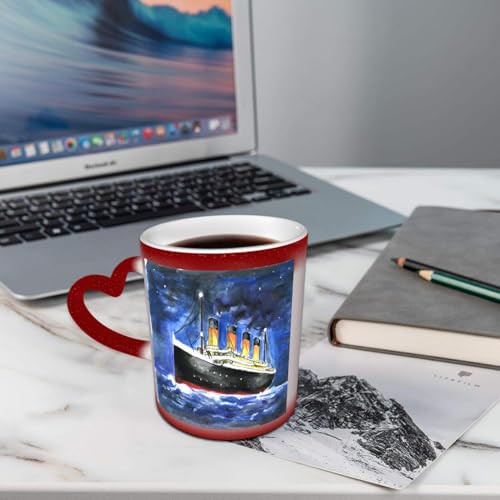 AELKSP Divertida Taza de Café,Taza té café Cambio de Color de la Taza Sensible al, cerámica Taza Mágica, 11oz,Este es el boceto del barco. Es una combinación de colores para el libro infantil. Es una