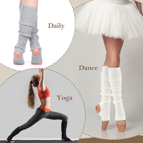 3 Pairs Cashmere Winter Dance Leg Warmers Wool Knitted Stirrup Leg Warmers Women Footless Stirrup Socks for Women Girls Ballet Dance Yoga4
