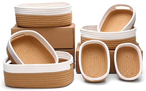 HLWDFLZ 7 Piece Cotton Rope Woven Basket Set - Small