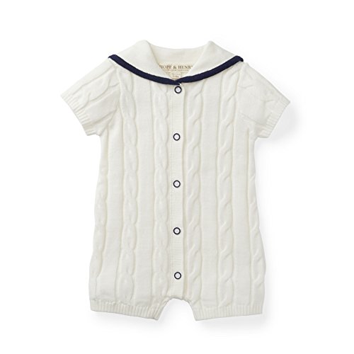 Hope & Henry Layette White Sailor Sweater Romper