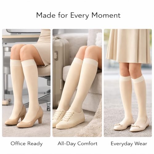 Image of Diamond Star Women's Trouser Socks, Opaque Knee High Nylon Socks, Stretchy Comfort Fit for Work and Casual, 6 Pairs