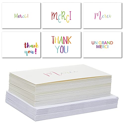 Paquet de 36 Cartes de Remerciement avec Enveloppes, 6 Designs avec Ecriture Arc-en-ciel Merci, 10 x 15 cm Cover