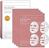 Bio-Collagen Korean Face Mask - Hydrating Overnight Sheet Mask with Hyaluronic Acid for Deep Moisturizing, Firming & Elasticity Improvement, Radiant Skin - 34g x 4 Sheets
