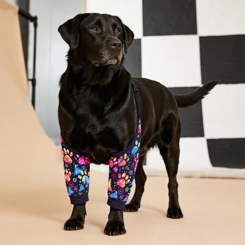 Image of Dog Elbow Wraps Knee Protector Pads Elbow Callus Treatment Sleeve for Wounds Front Legs Prevent Licking for Medium Large Dogs XL,Footprint