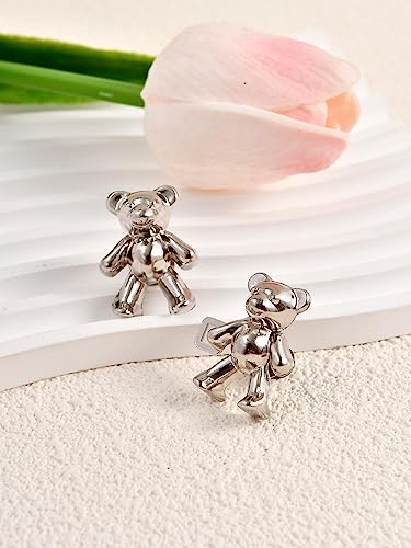 Image of 2pcs Cute Bear Button Pins for Jeans Adjustable Teddy Bear Button Pins Waist Buckle for Loose Jeans Pants, Detachable Buttons for Jeans Waist Buckle No Need Sewing Waist Tightener Clip (Bear Silver)