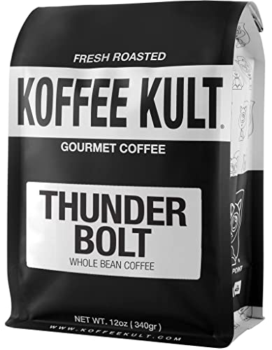 Koffee Kult Thunder Bolt Dark Roast Coffee Beans, Whole Bean, Fresh Roasted, 100% Arabica Robust Blend Of Colombian And Brazil Whole Beans 12Oz #TOP3