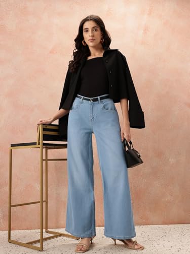 Image of Vogaan Women's High Waist Jeans || Flared Bell Bottom Bootcut Pants || Wide Leg Denim - Perfect for Travel, Party & Everyday Use