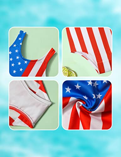 Image of KANGKANG Girls 4th Of July Swimsuit Girls Swimsuit Size 8 Girls Swimsuit Size 7 American Flag Bathing Suit One Piece Swimwear Independence Day Tankini Beachwear